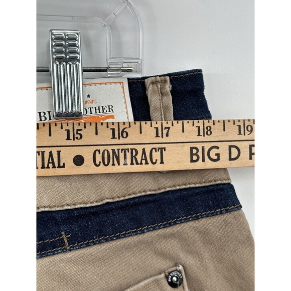 Big Brother Streetwear Beige Navy Trim Y2K Skater Stretch‎ Shorts Size 38 - Picture 9 of 11